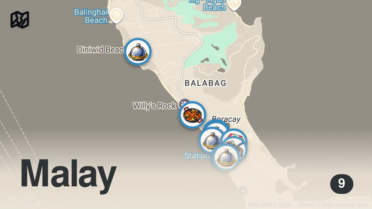 Map of 9 spots from Best Restaurants in Boracay, Philippines! Seafood, Beachfront Eateries & Hidden Gems!