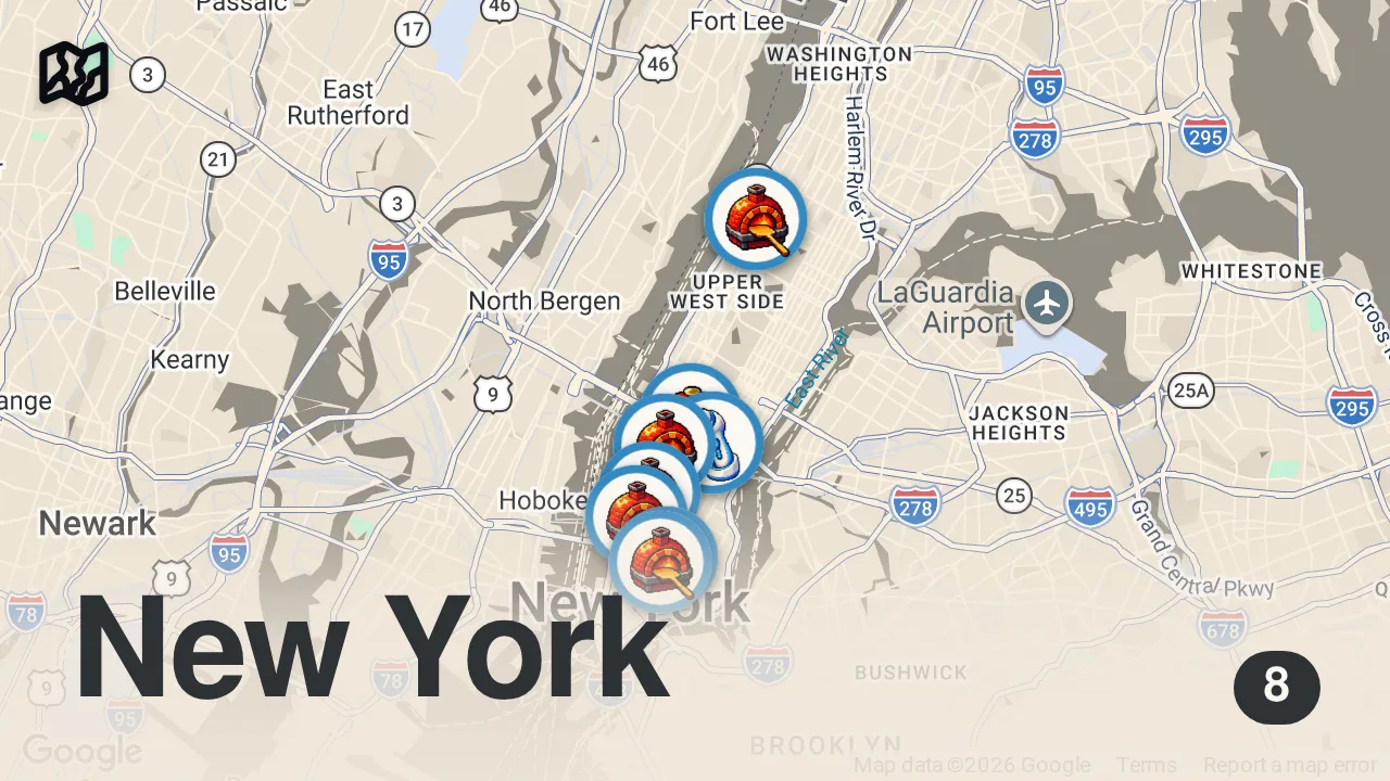 Map of 8 spots from I Ate The Best Pizza in New York
