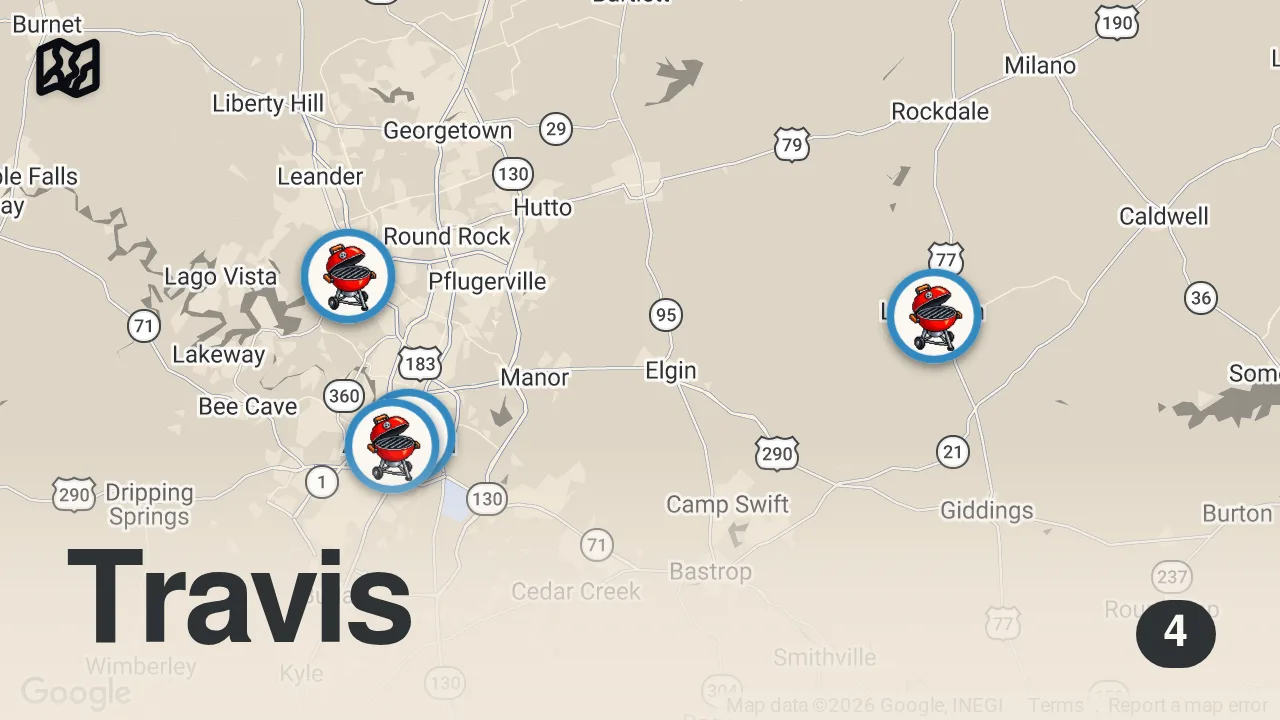 Map of 4 spots from Finding The Best Barbecue In Austin, Texas | Food Tours | Insider Food