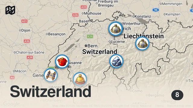 Map of Top 10 Must-Try Restaurants in Switzerland 🇨🇭 | Foodie's Ultimate Guide