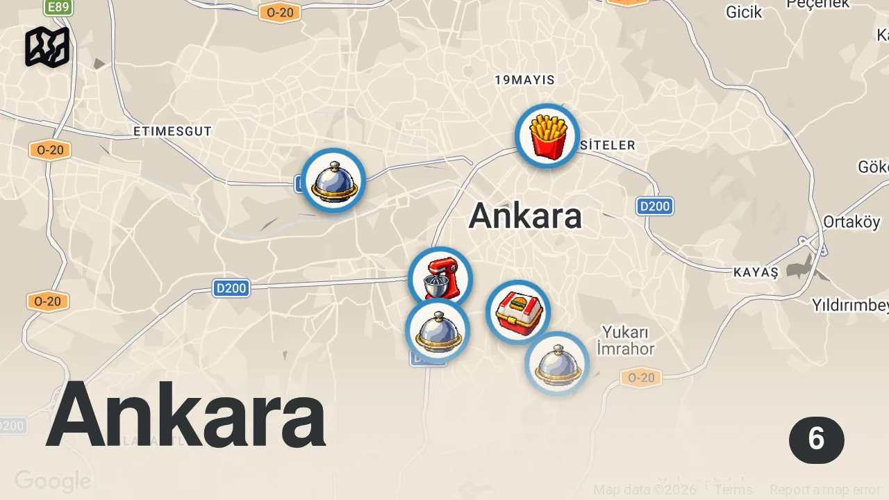 Map of 6 spots from 360 TL’lik Esnaf Lokantası mı? 800 TL’lik mi? | Ankara Turu