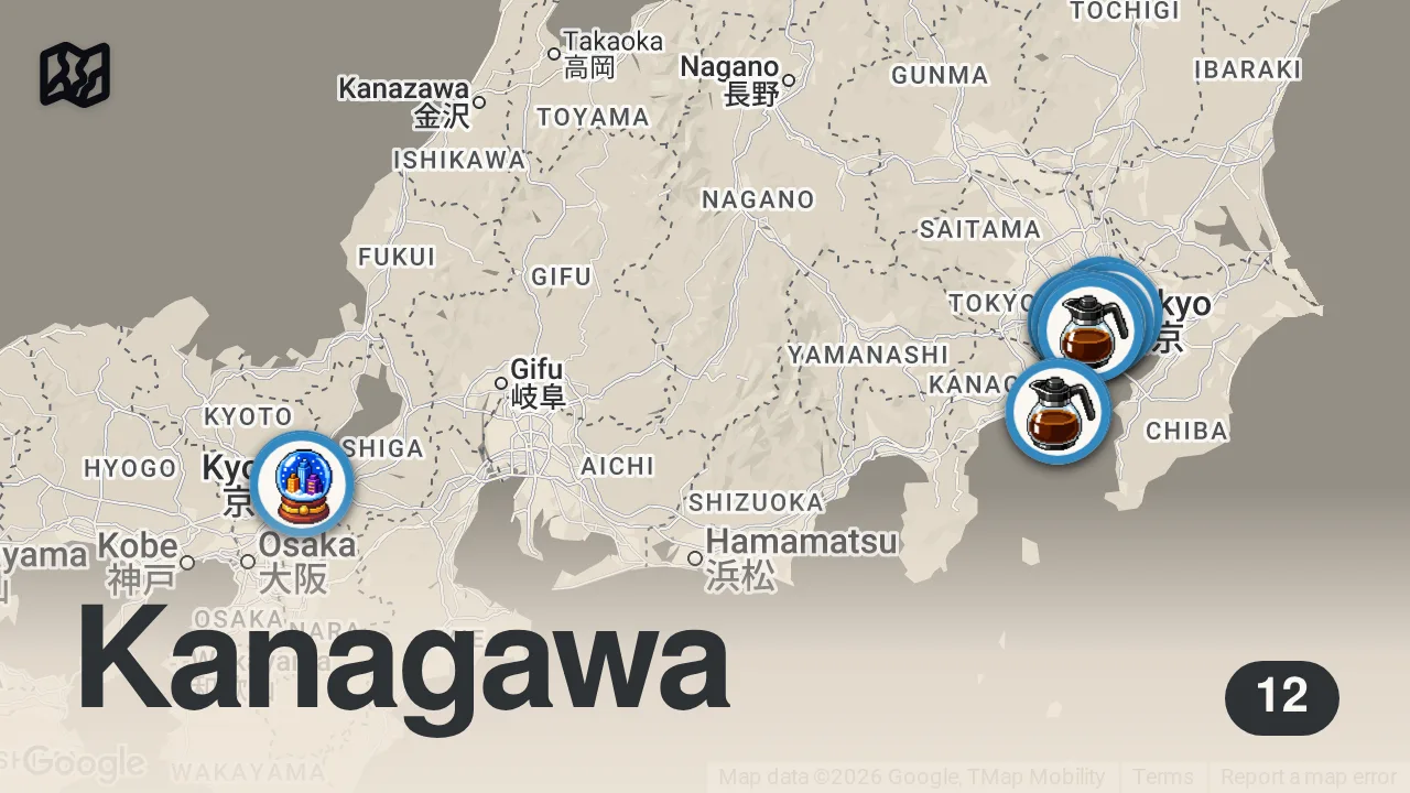 Map of 12 spots from 13 Japan coffee shops you should visit pt.2