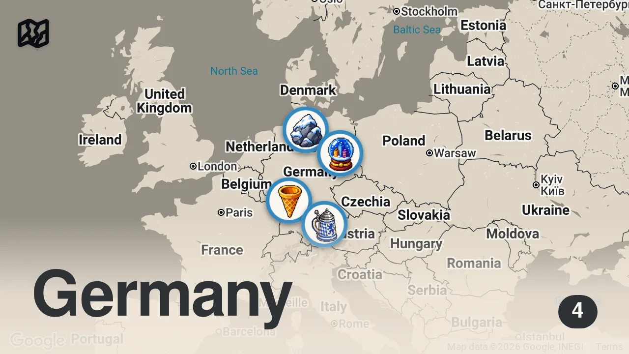 Map of 4 spots from 5 classic German foods you should give a try