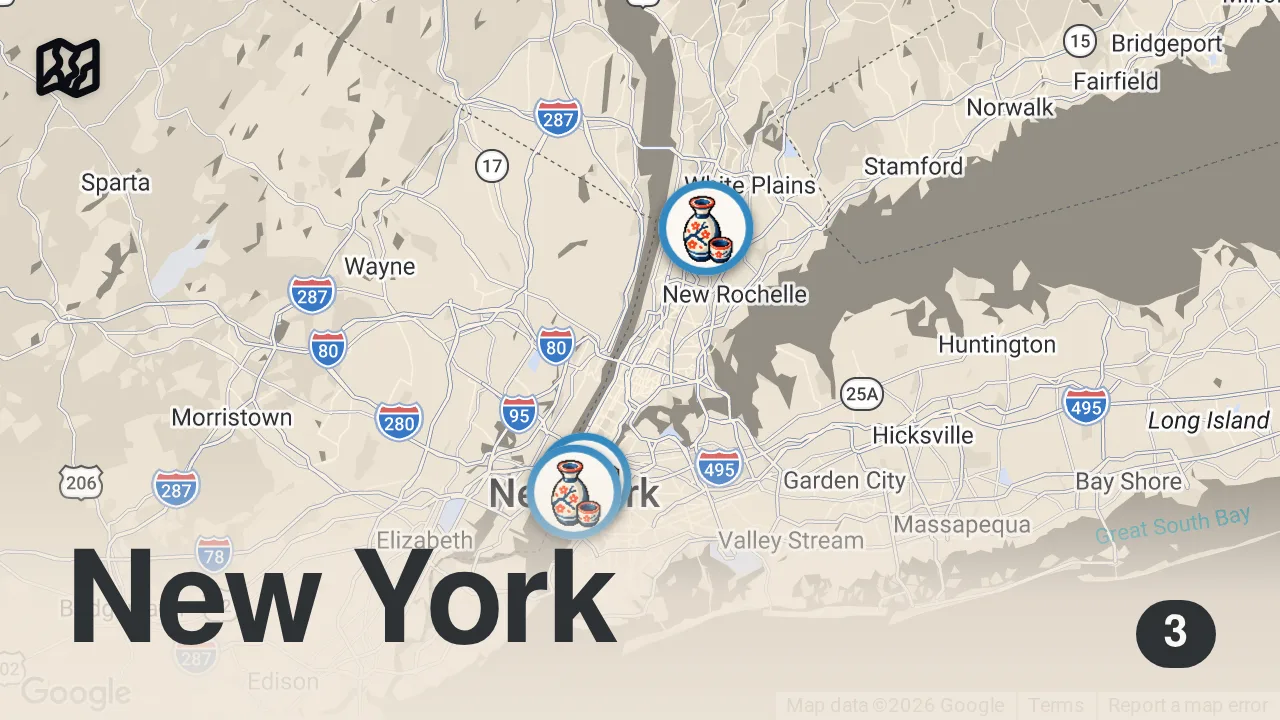 Map of 3 spots from How an Expert Rice Miller Perfects Japanese Rice for Top NYC Restaurants — Vendors