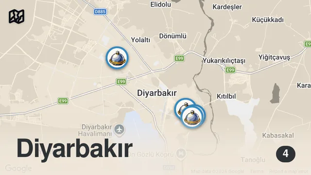 Map of YIL 2022 50 LİRAYLA KAÇ MEKAN GEZDİM | DİYARBAKIR VLOG