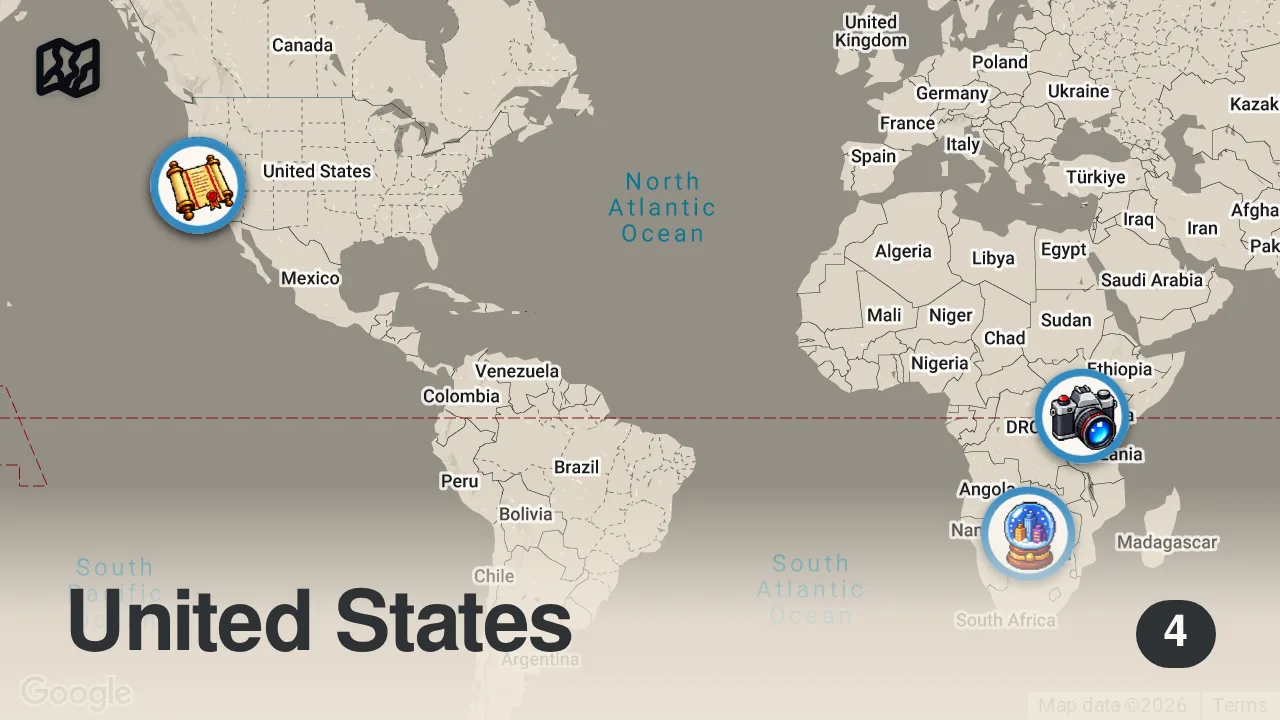 Map of 4 spots from Steve Boyes's Journey | Africa Earth's Wild Home | National Geographic