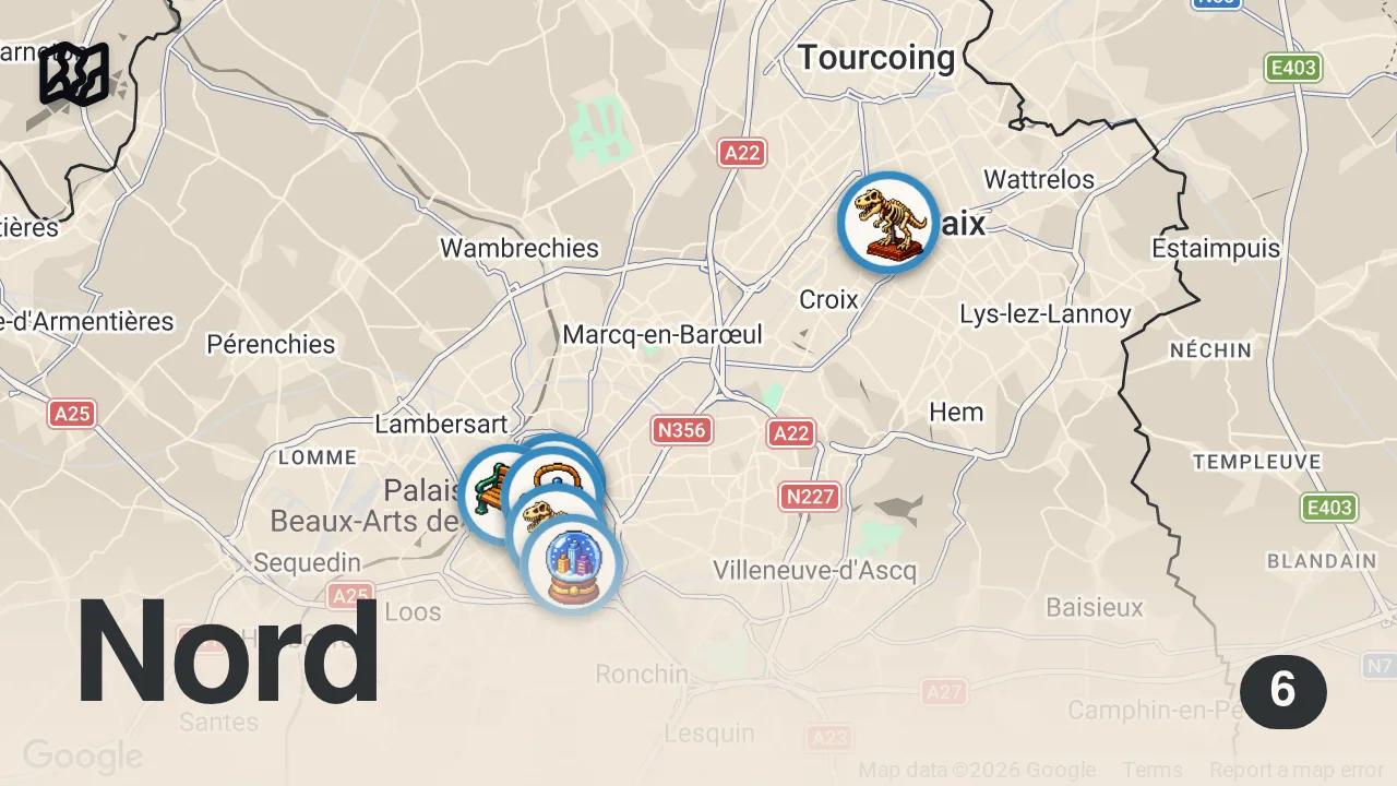 Map of 6 spots from A weekend in Lille vlog | pastries, art museums, and beautiful streets