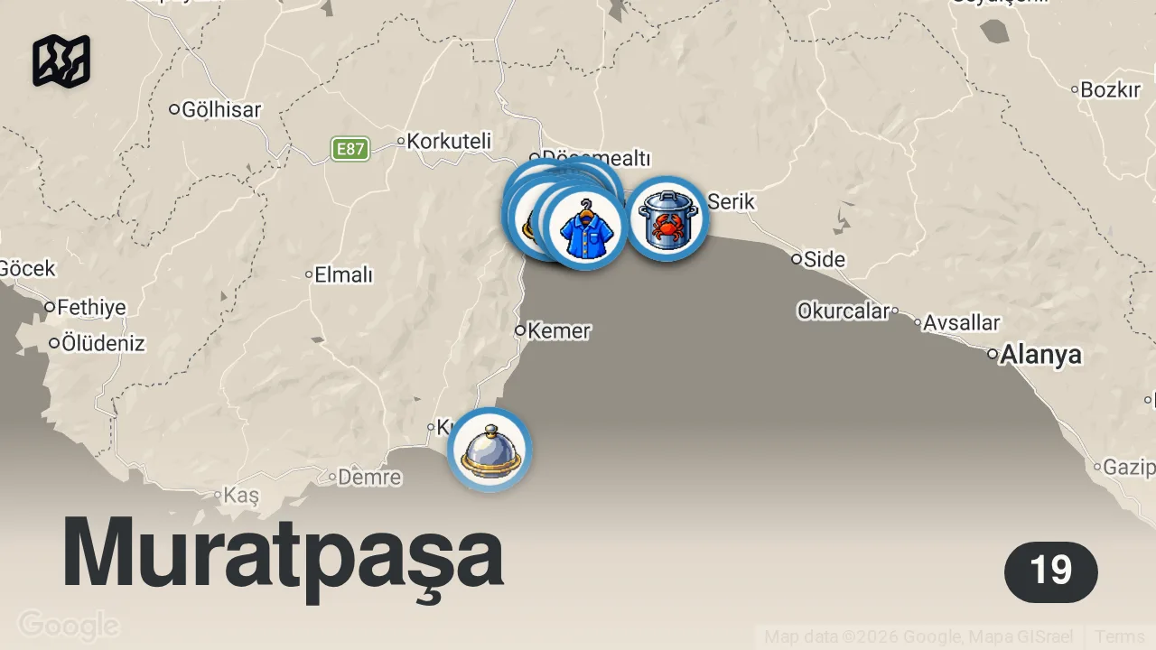 Map of 19 spots from Antalya'da Çok Ucuz Yemekler Bulduk!!!