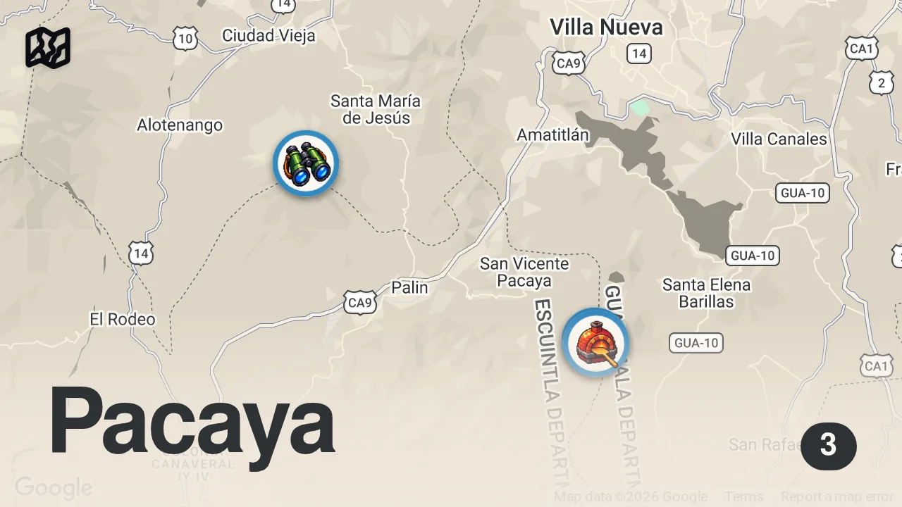 Map of 3 spots from I Ate the World’s Only Volcano Pizza!! 🍕