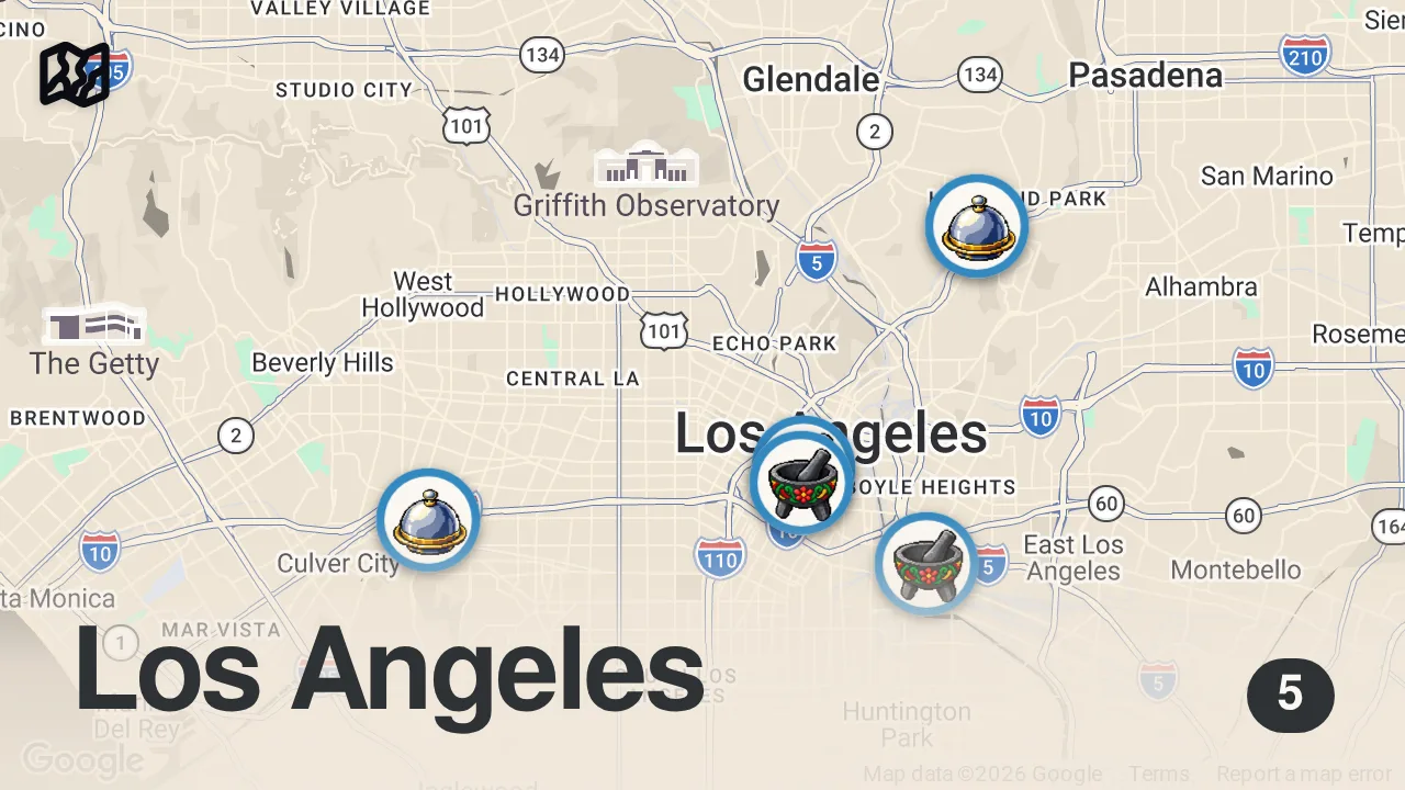 Map of 5 spots from Finding The Best Tacos In Los Angeles | Food Tours | Insider Food