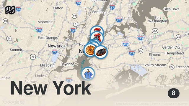 Map of The best food spots to hit for a NYC trip! #foodie #travel #nyc #foodlover #bagel #burger #dessert
