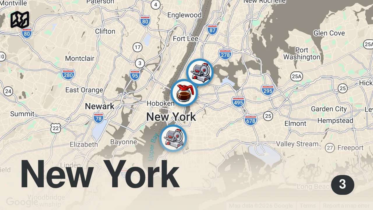 Map of 3 spots from Finding The Best Bodega Sandwich In New York | Food Tours | Insider Food