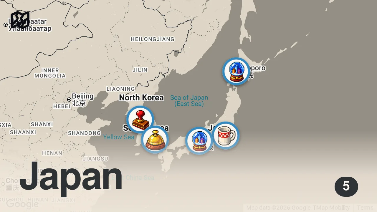 Map of 5 spots from 1st Night in Tokyo