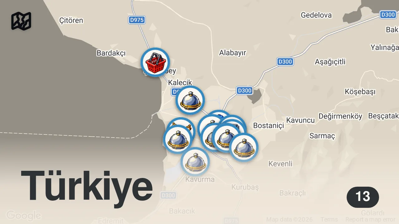Map of 13 spots from Bu Şehirde Ne Yenir? Van'ın Favori Lezzetleri