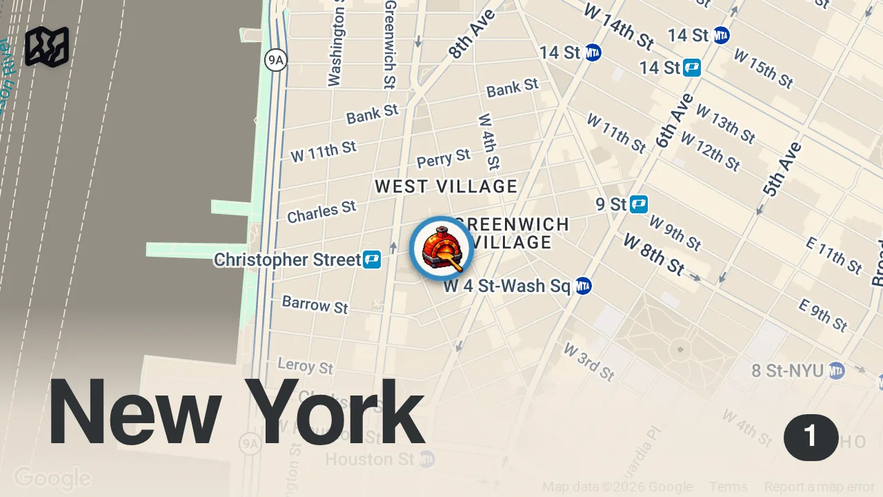 Map of 1 spot from First time trying L’industrie!🍕 #nyceats #pizza #westvillage #nycfood