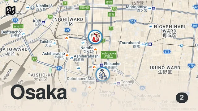 Map of $15 Japanese Street Food Challenge! 🇯🇵🤯