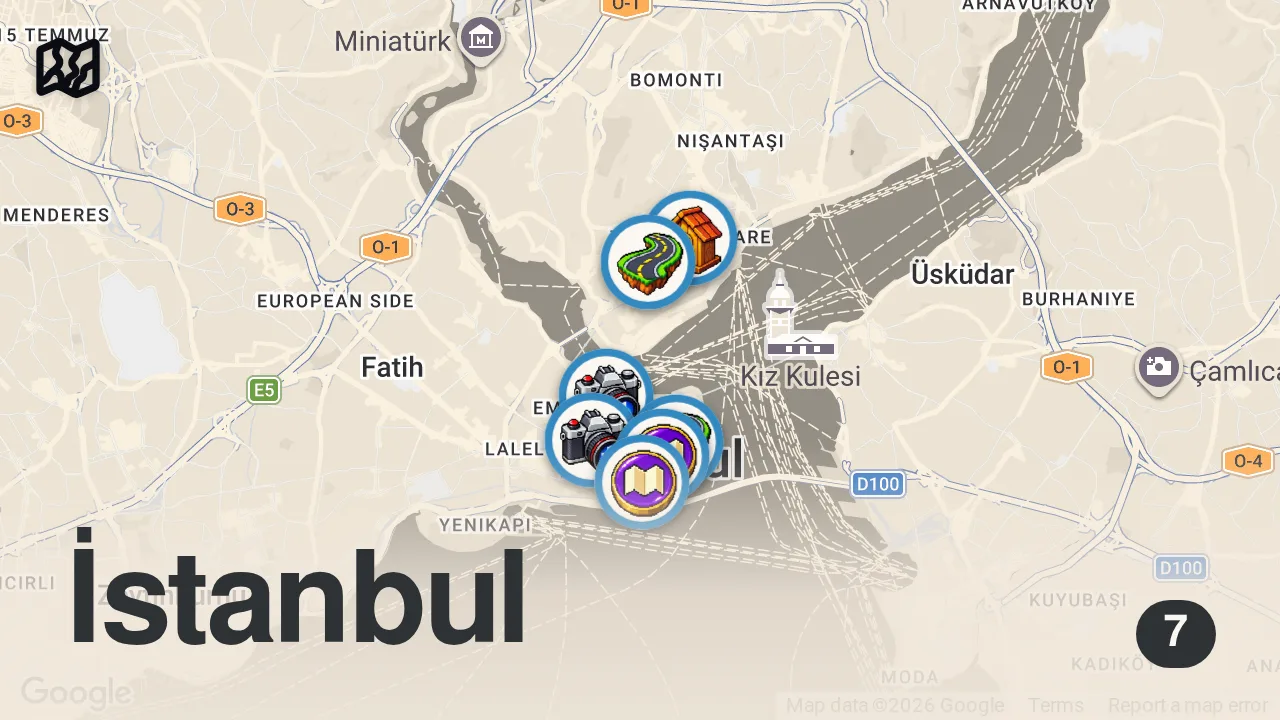 Map of 7 spots from 10 Unique Places Not To Miss Around Galata Tower, Istanbul, Türkiye 🇹🇷