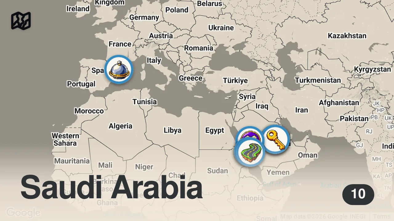 Map of 10 spots from 100 Hours in Saudi Arabia!! 🇸🇦 The Best Saudi Arabian Food Tour Ever!