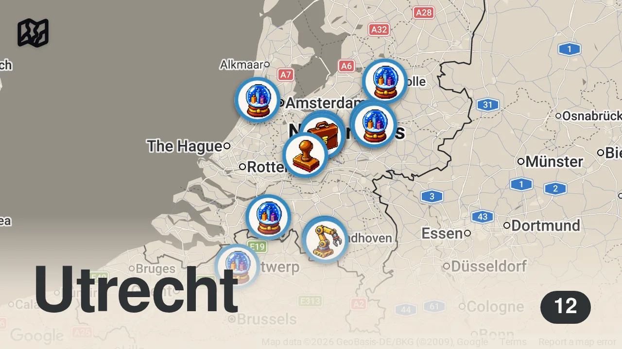 Map of 12 spots from 7 BESTE PLEKKEN OM TE WONEN IN NEDERLAND