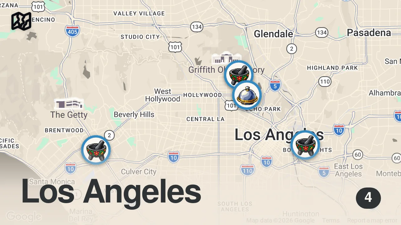 Map of 4 spots from Finding The Best Burrito In Los Angeles | Food Tours | Insider Food