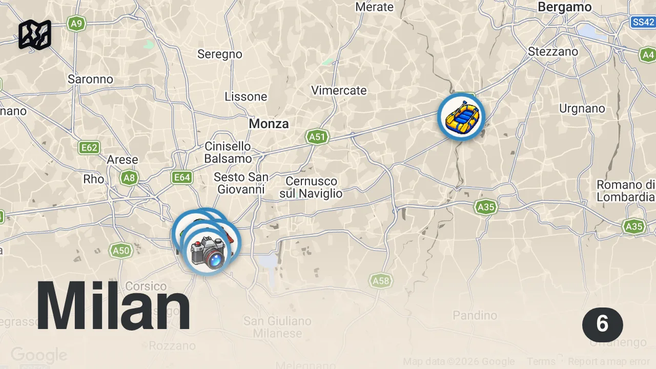Map of 6 spots from A MILANO non c'è Niente da Vedere. Ne Siete Proprio Sicuri?