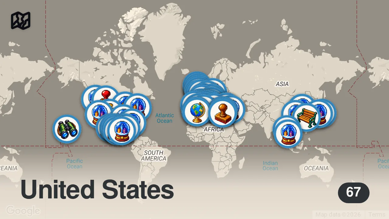 Map of 67 spots from 12 Most Visited Countries in the World - Travel Video