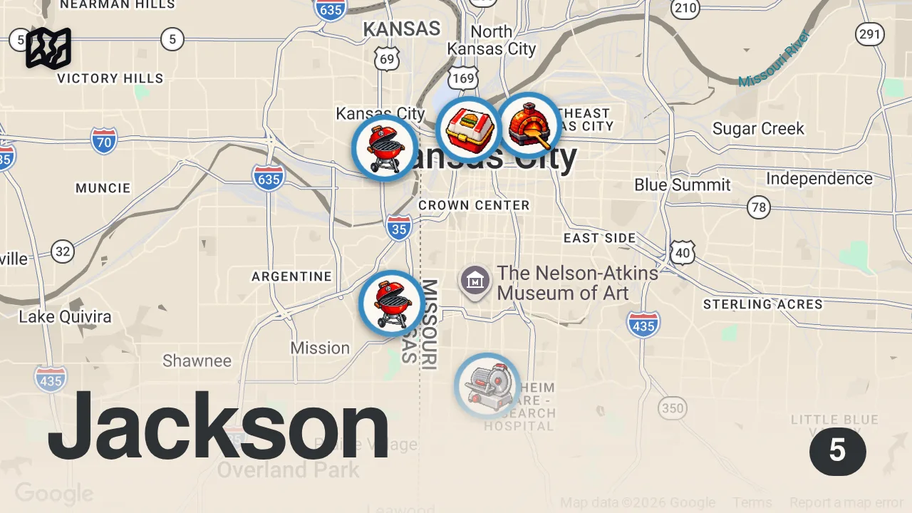 Map of 5 spots from 48 Hours Eating Kansas City's BEST Food!