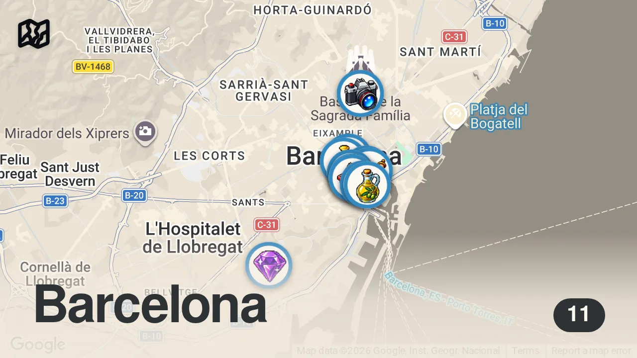 Map of 11 spots from 24 Hours in Barcelona 🇪🇸 || Ultimate Must Try Food & What to See!