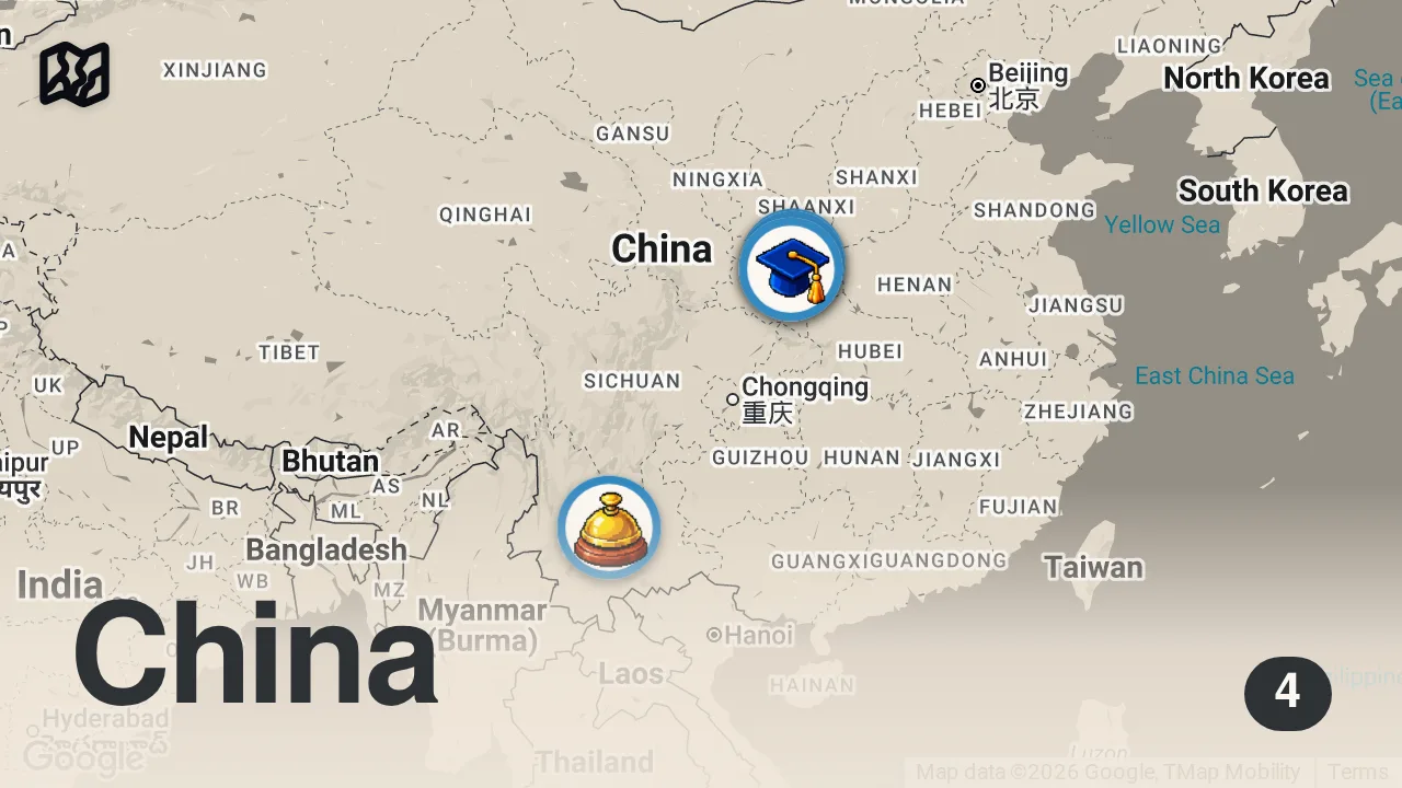 Map of 4 spots from Chinese Street Food - $2 BELT NOODLES + Breakfast Dumplings in Xi’an!!