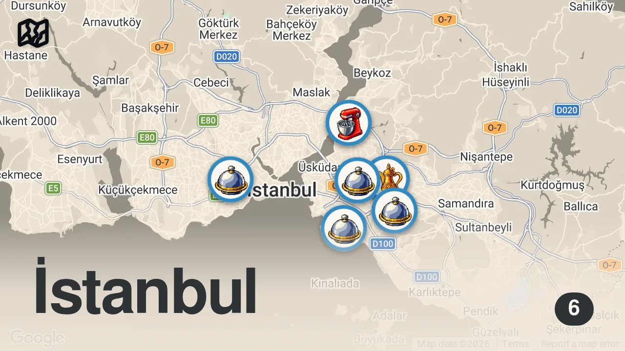 Map of 6 spots from İSTANBUL’UN EN İYİ LAHMACUNLARI (Anadolu yakasından 7 farklı lahmacun) - Ayaküstü Lezzetler