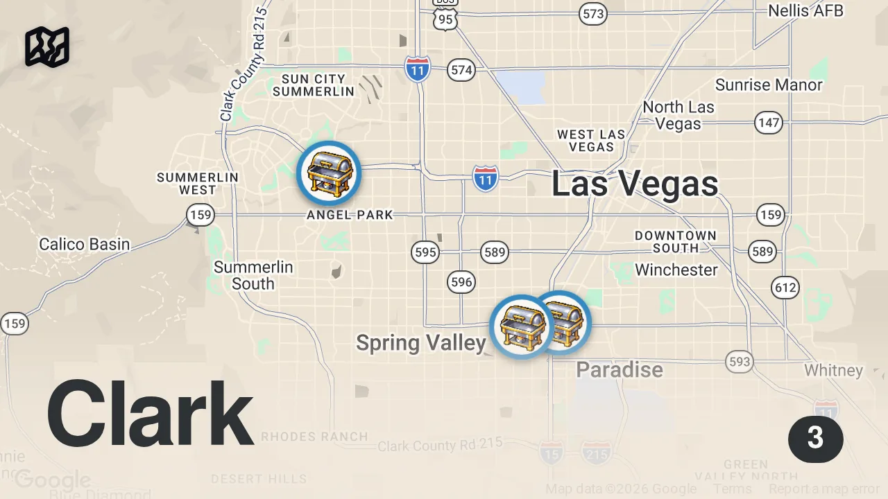 Map of 3 spots from Finding The Best Buffet In Las Vegas | Food Tours | Insider Food