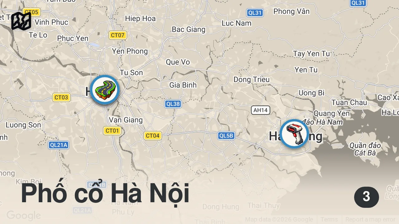 Map of 3 spots from 2 days in Hanoi | cheap eats & cozy coffee shops
