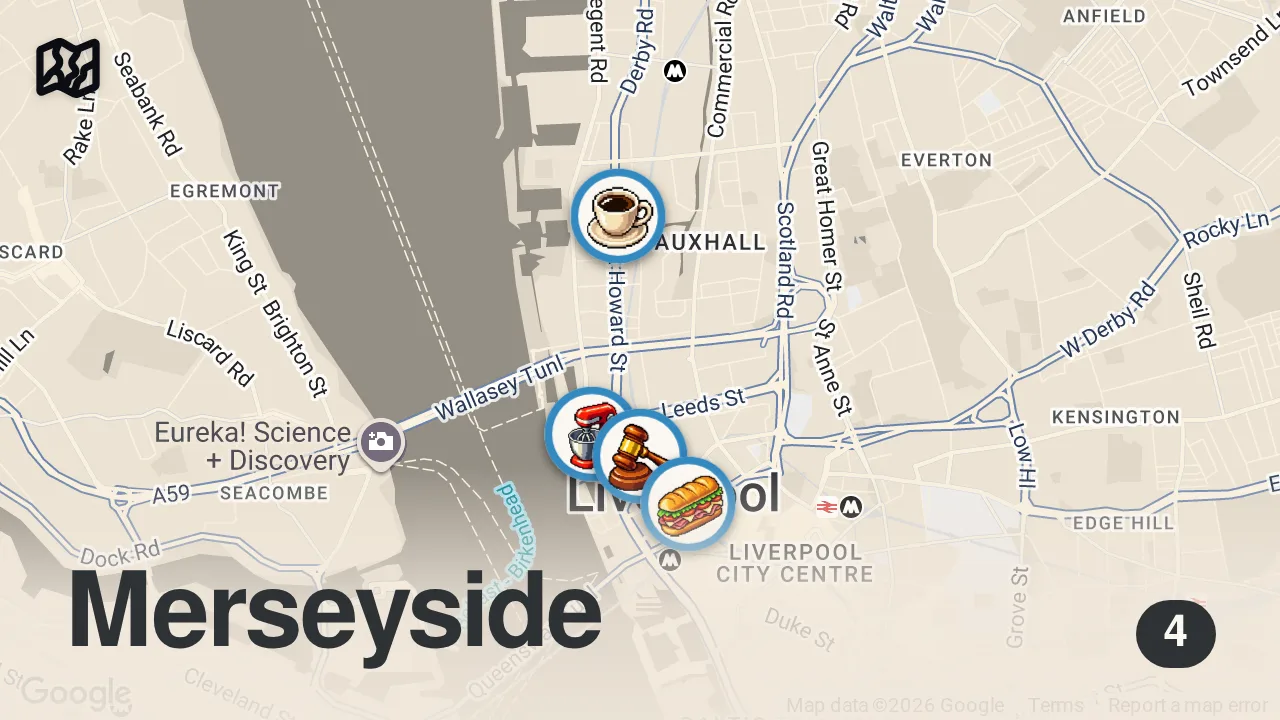 Map of 4 spots from Does Liverpool have the best food in the UK? 🤯
