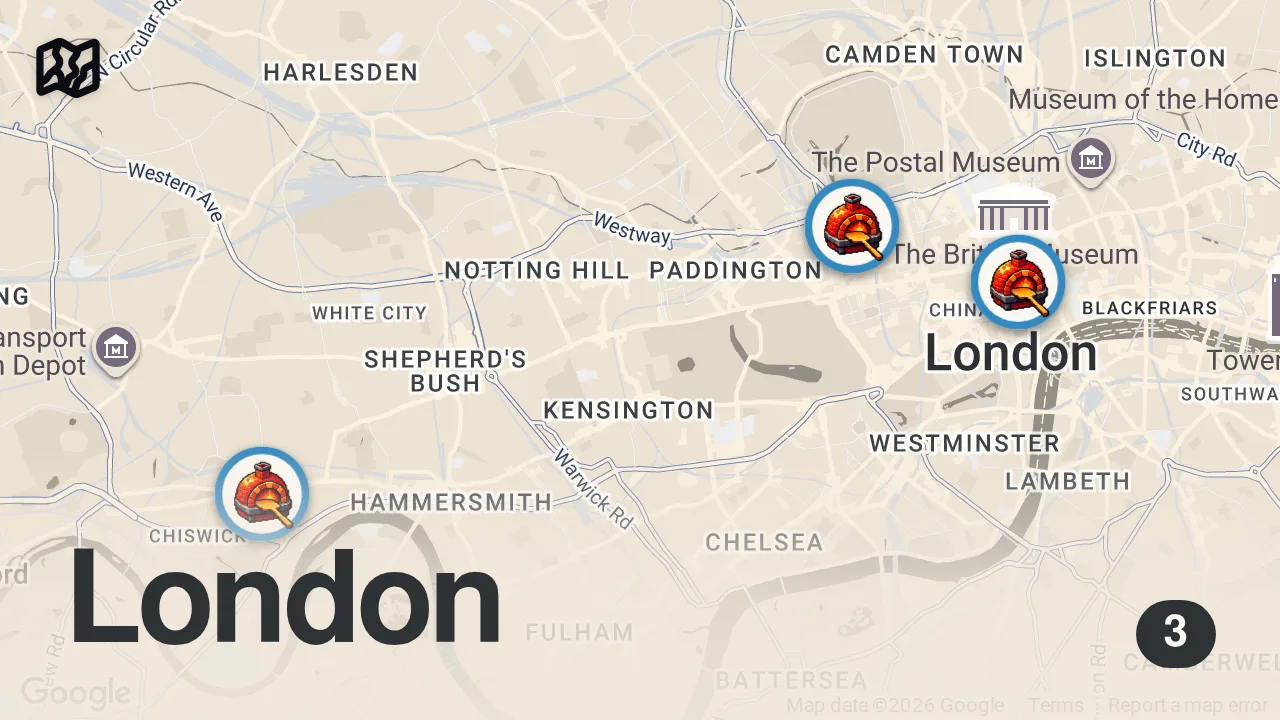 Map of 3 spots from Finding the Best Pizza in London