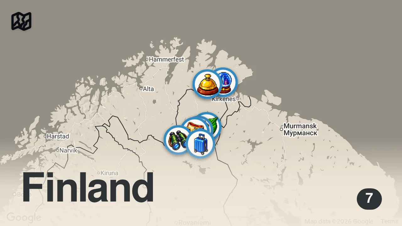 Map of 7 spots from Arctic Adventures in Lapland, Finland!!!