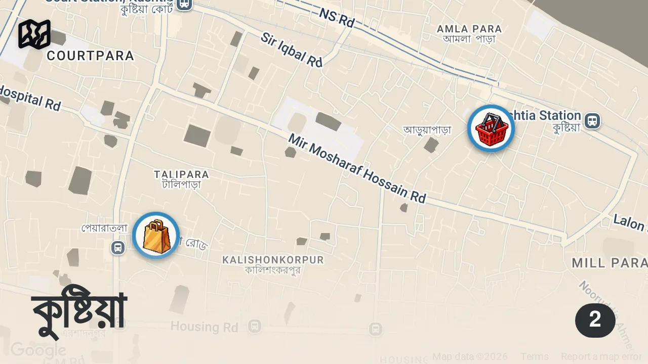 Map of 2 spots from 16 Hours Eating Fish!! EXTREME BANGLADESHI FOOD - Market Tour + Home Cooking in Bangladesh!!