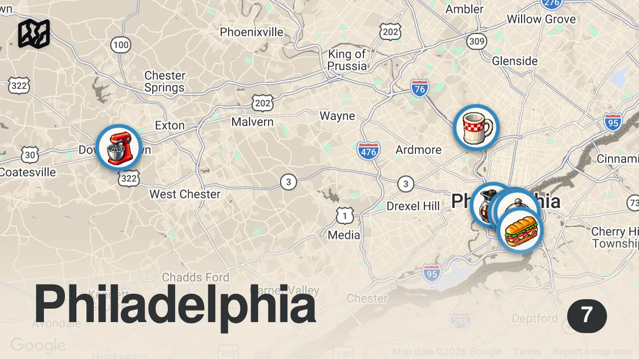 Map of 7 spots from 7 MUST EAT Cheesesteaks in Philadelphia | Jeremy Jacobowitz