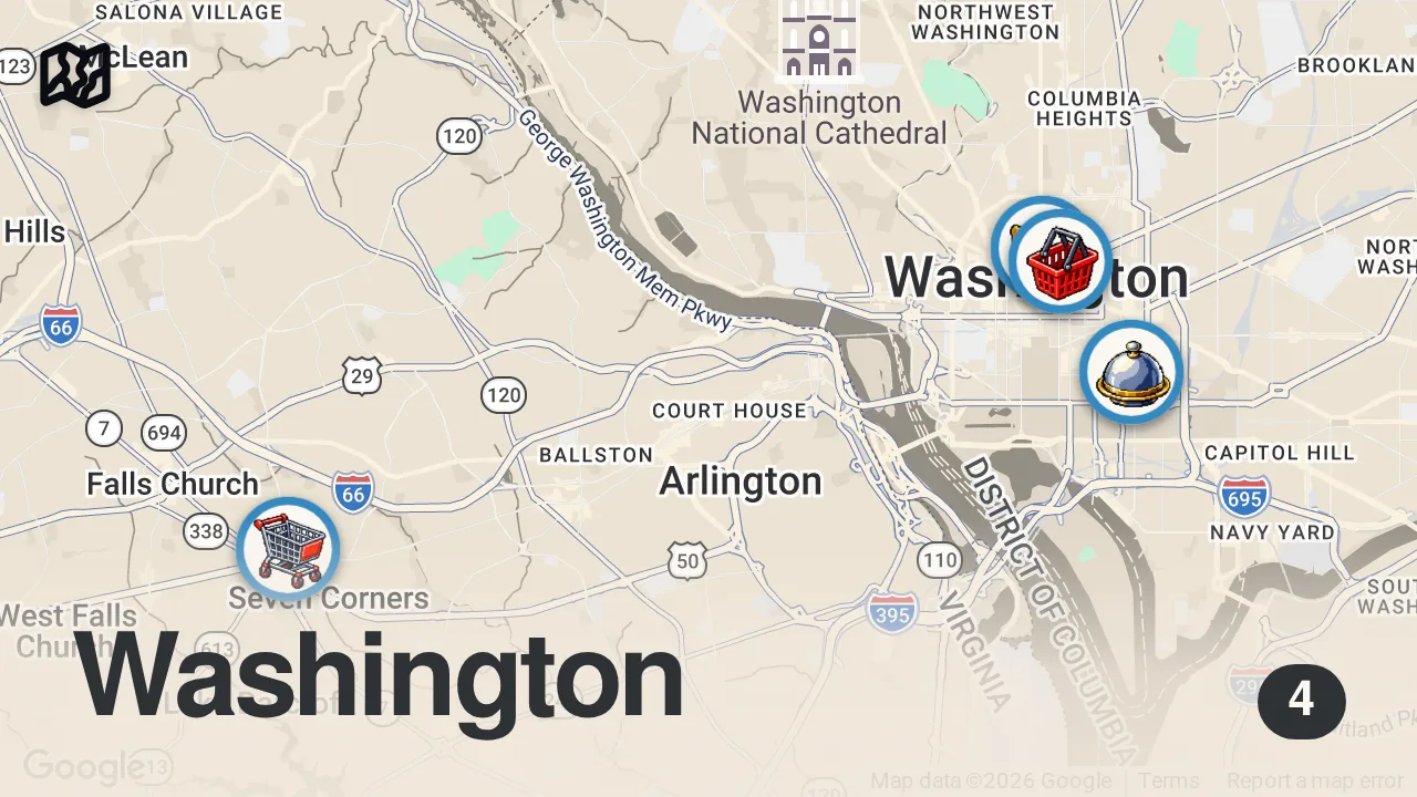 Map of 4 spots from I Asked a 2-Star Michelin Chef to Make a $20 Budget Meal