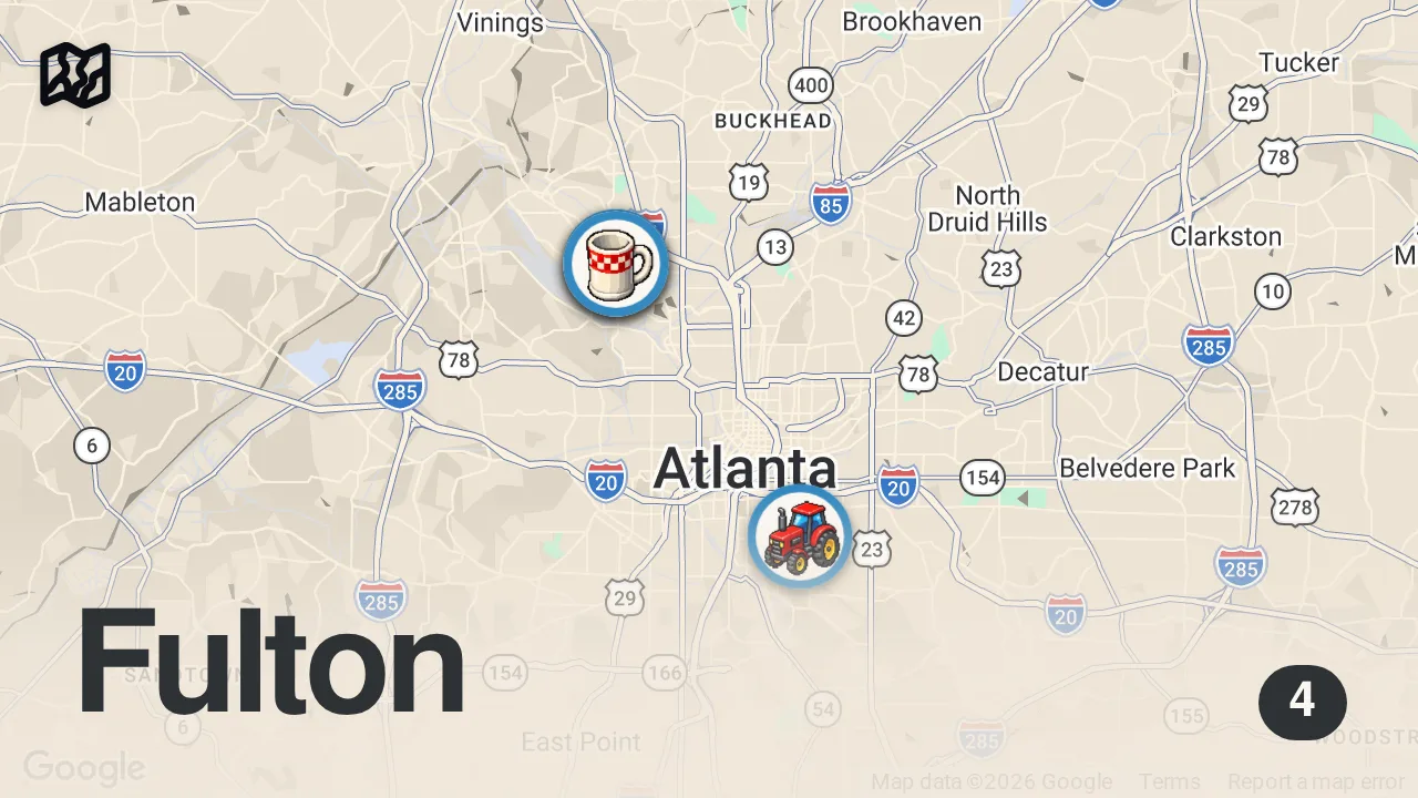 Map of 4 spots from Eating at Atlanta's Biggest Food Hall ($100 Budget)