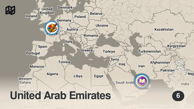 Map of أبو ظبي سياحة: دليلك السياحي لأجمل 6 وجهات سياحية مع المطاعم والطقس