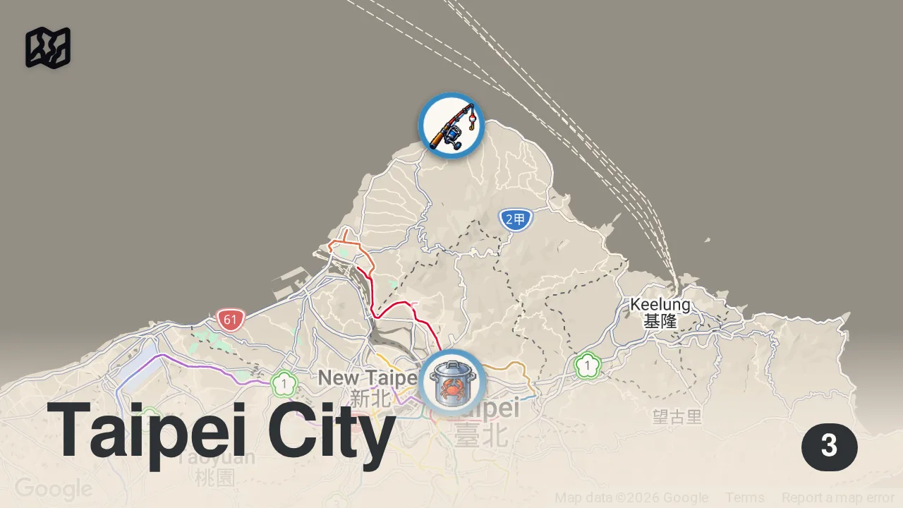 Map of 3 spots from BEST Seafood in Taiwan 🇹🇼 HUGE Lobster + TAIPEI Luxury Seafood + EXOTIC Fish Market in Taiwan