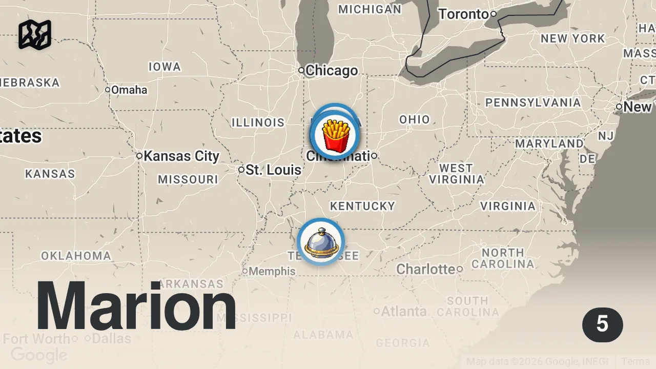 Map of 5 spots from Eating NEW Fast Food Menu Items... (SURPRISING)