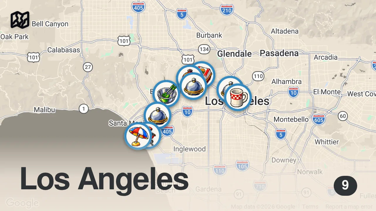 Map of 9 spots from 48 Hours Eating LA's Most ICONIC Food!
