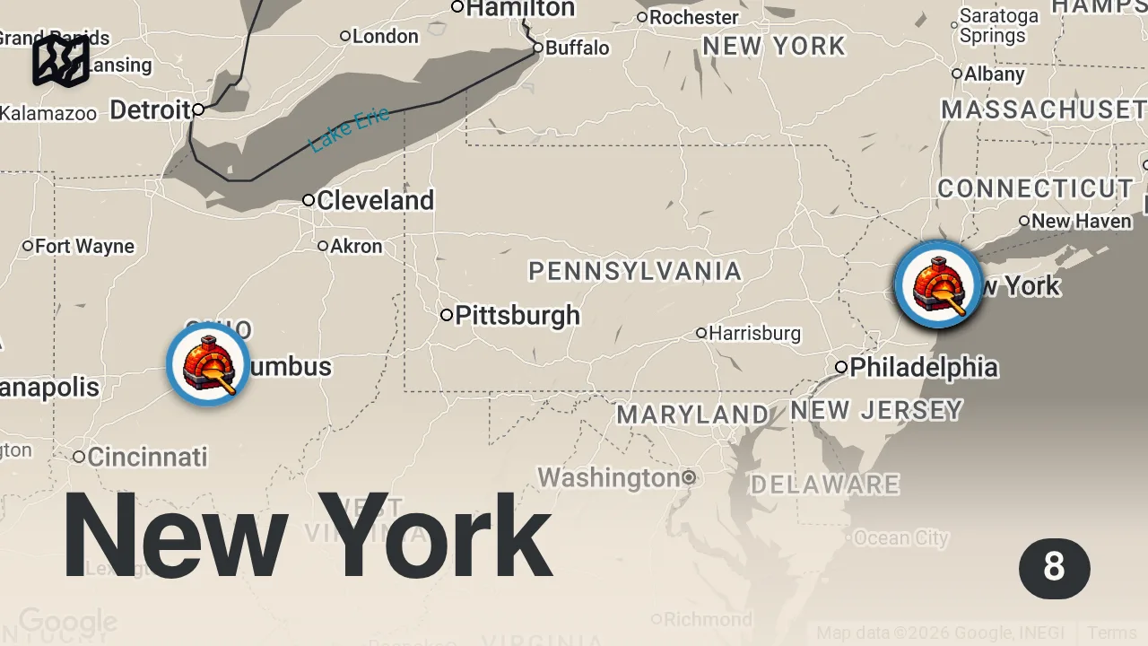 Map of 8 spots from I Ate The BEST Pizza in NYC