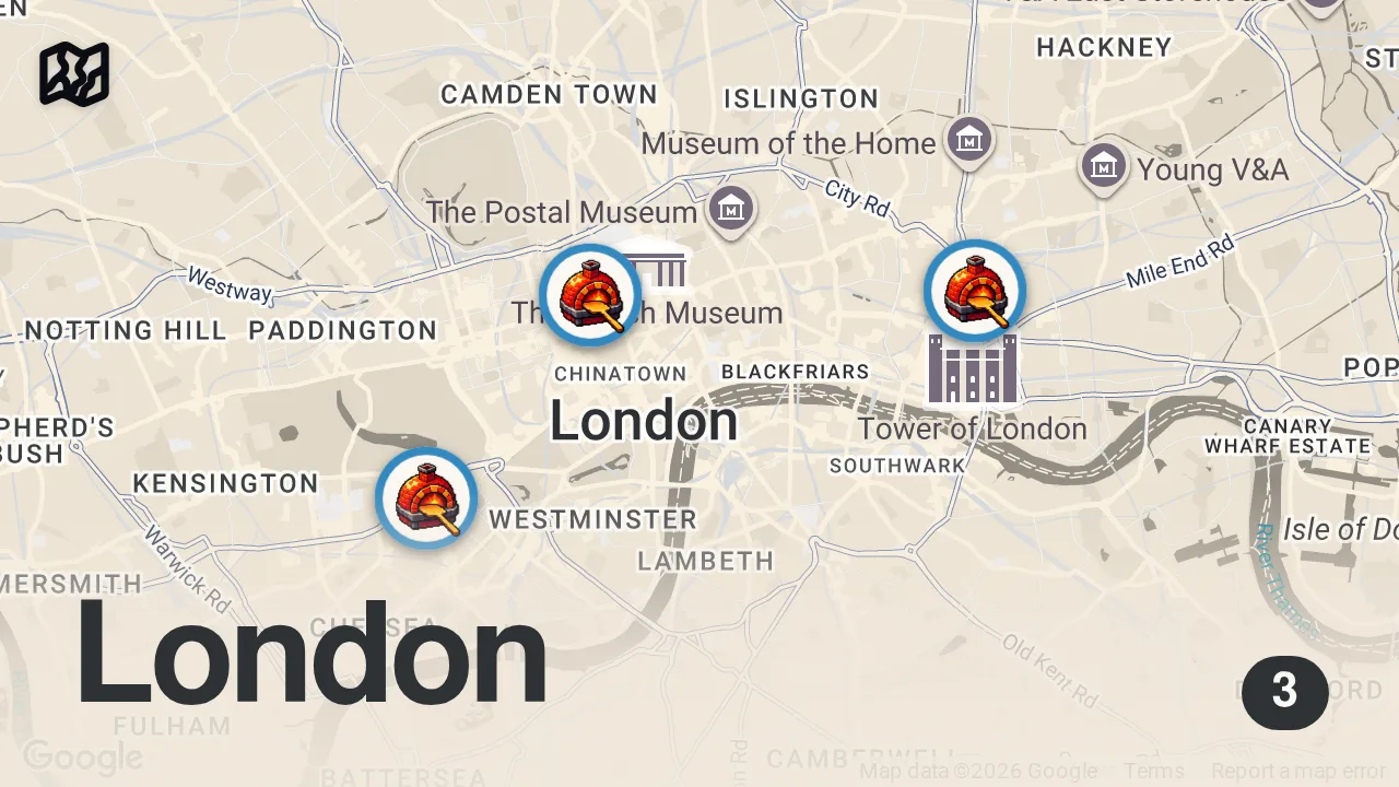 Map of 3 spots from $0 vs $250 Pizza