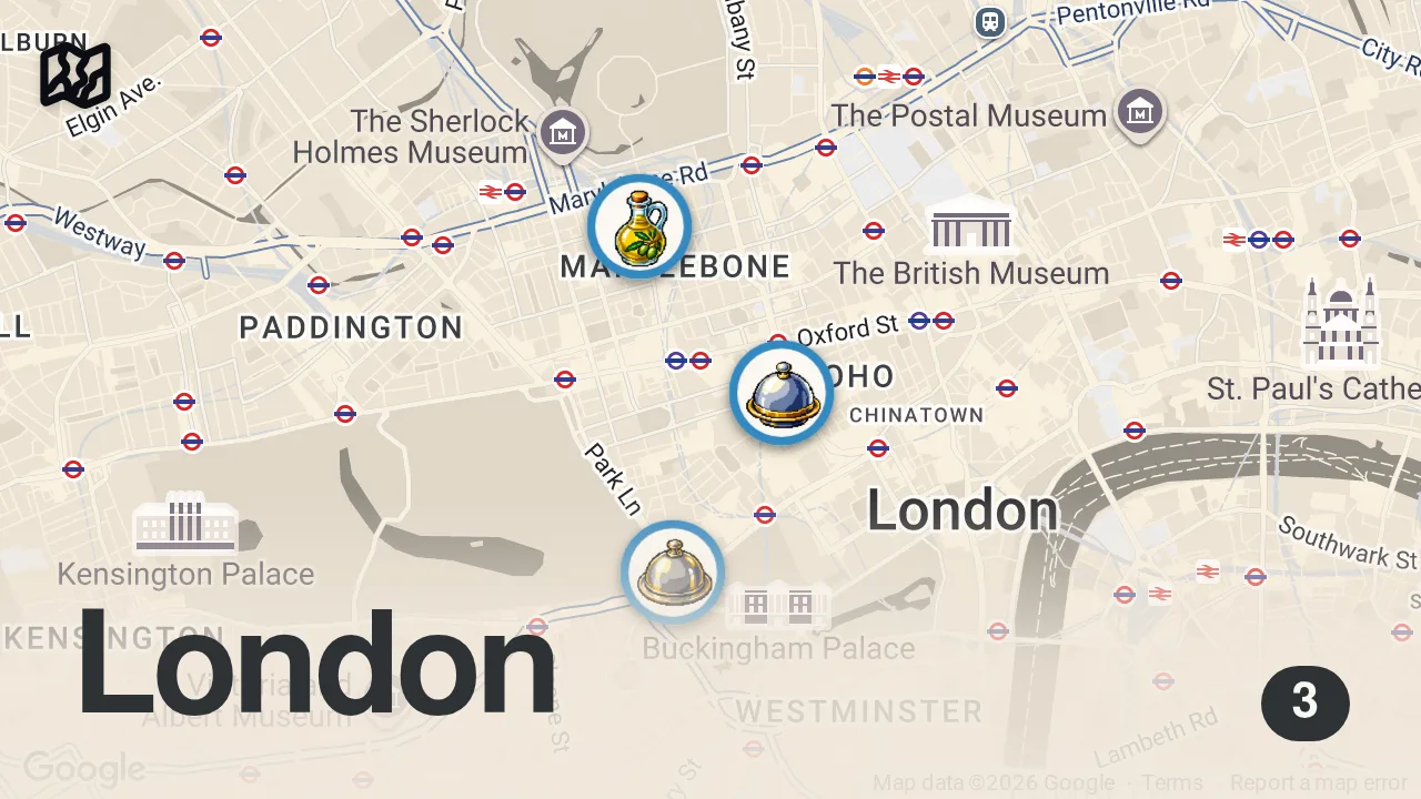 Map of 3 spots from I Ate Only Michelin Star Food for 24 Hours