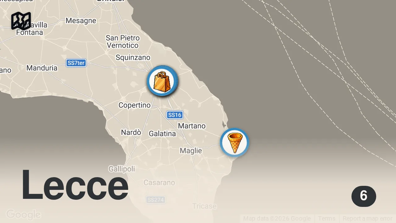 Map of 6 spots from Eating Lecce 🇮🇹 Italy’s Hidden Food Gem in Puglia