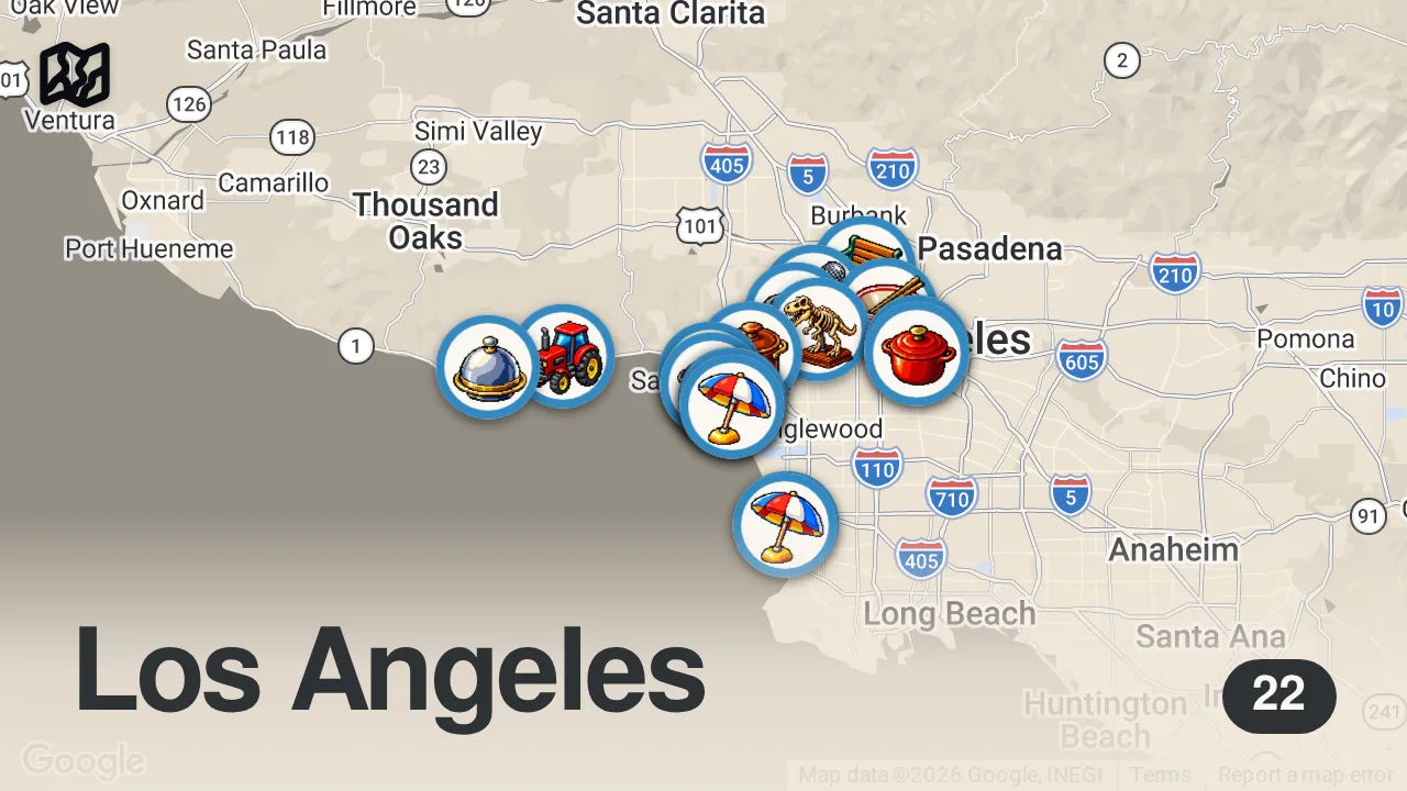Map of 22 spots from Best Romantic Date Ideas in Los Angeles, California