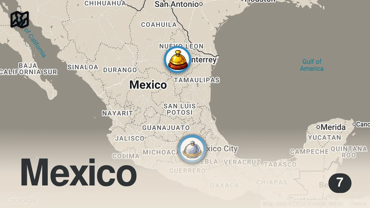 Map of 7 spots from 24HRS in MEXICO CITY - A Michelin Chef Shows Us Where He Eats - Part 1