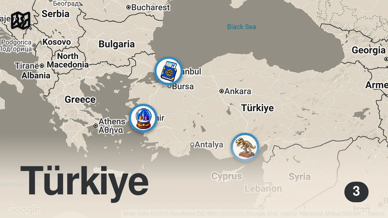 Map of 3 spots from İstanbul'da Dünya Turu: Ortadoğu, İtalyan ve Tayland Mutfakları | Hazer Amani